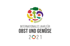 Farbiges Logo mit Schriftzug Internationales Jahr für Obst und Gemüse 2021