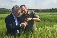 zwei Männer auf einem Feld mit Gerste im Gespräch